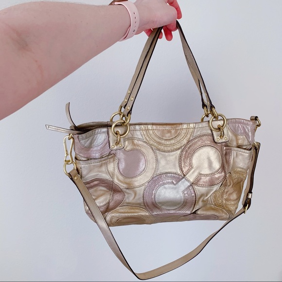 COACH Monogram Gold Leather Shoulder Bag - Picture 10 of 10